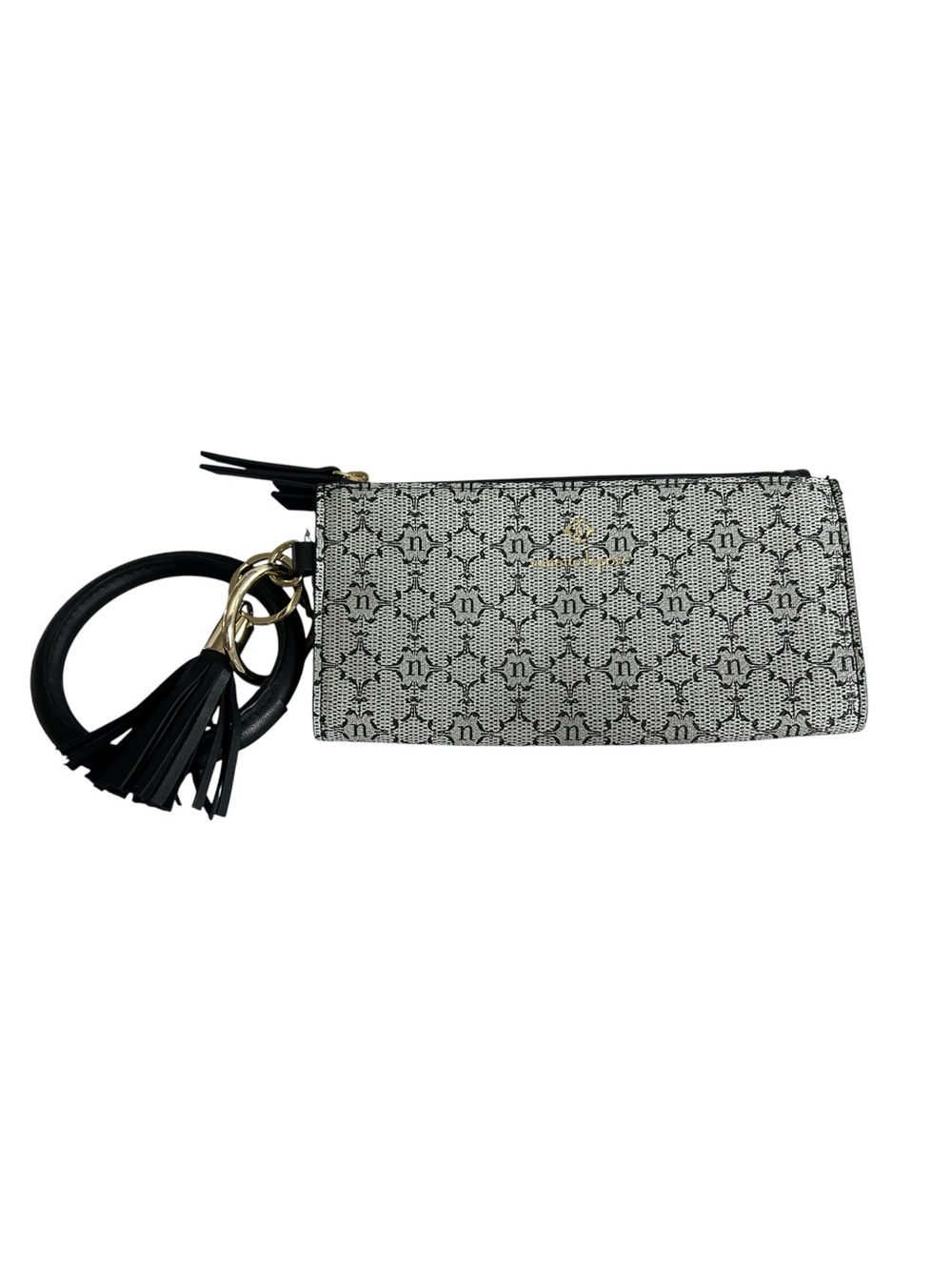 NWOT Nanette Lepore Logo Jacquard Bracelet Wristlet Wallet Tassel Zip Clutch